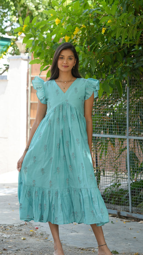 Blue Mul Chanderi Dress