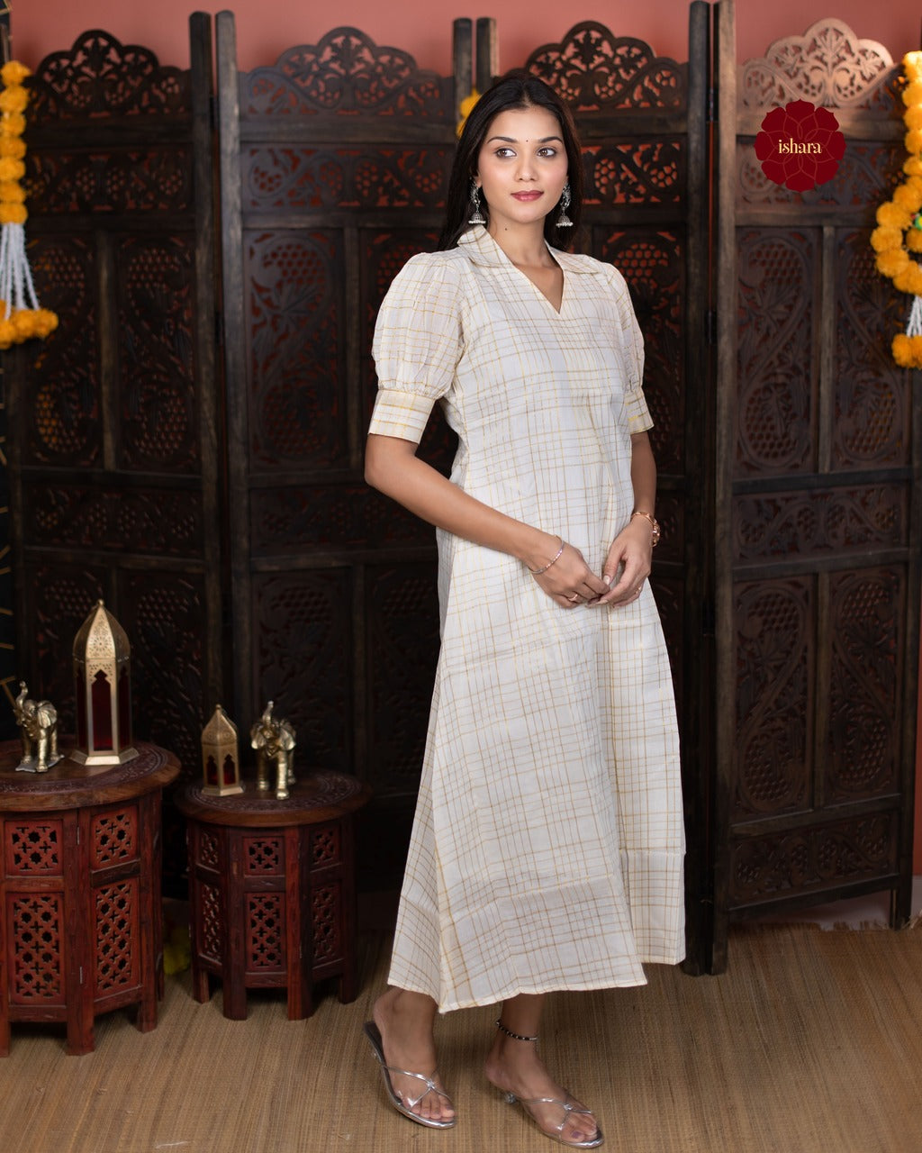 Gold Zari Checkered A Line Dress