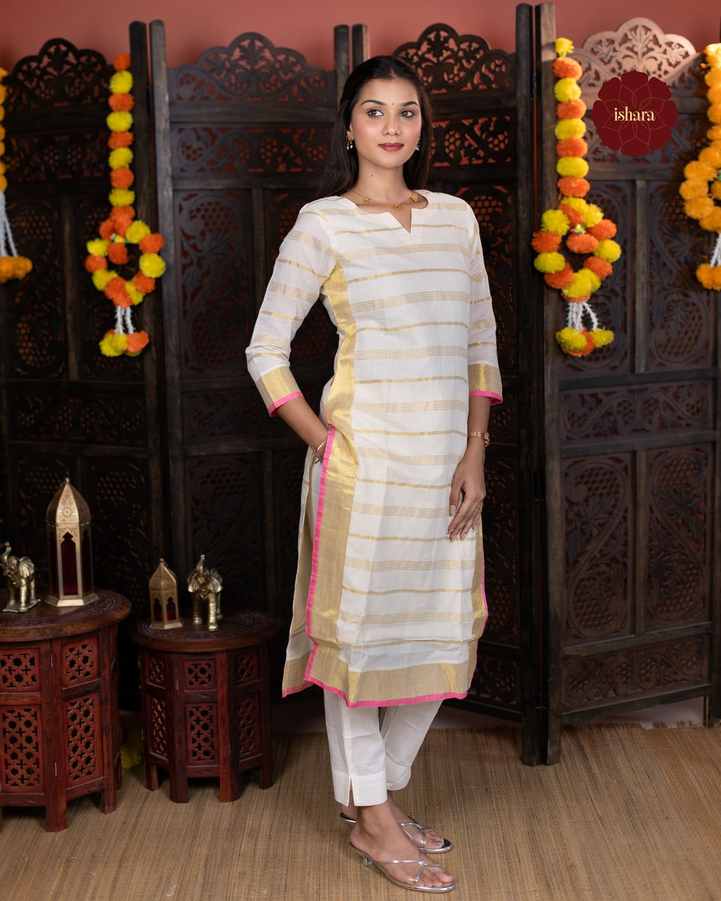 Gold Zari Striped Suit