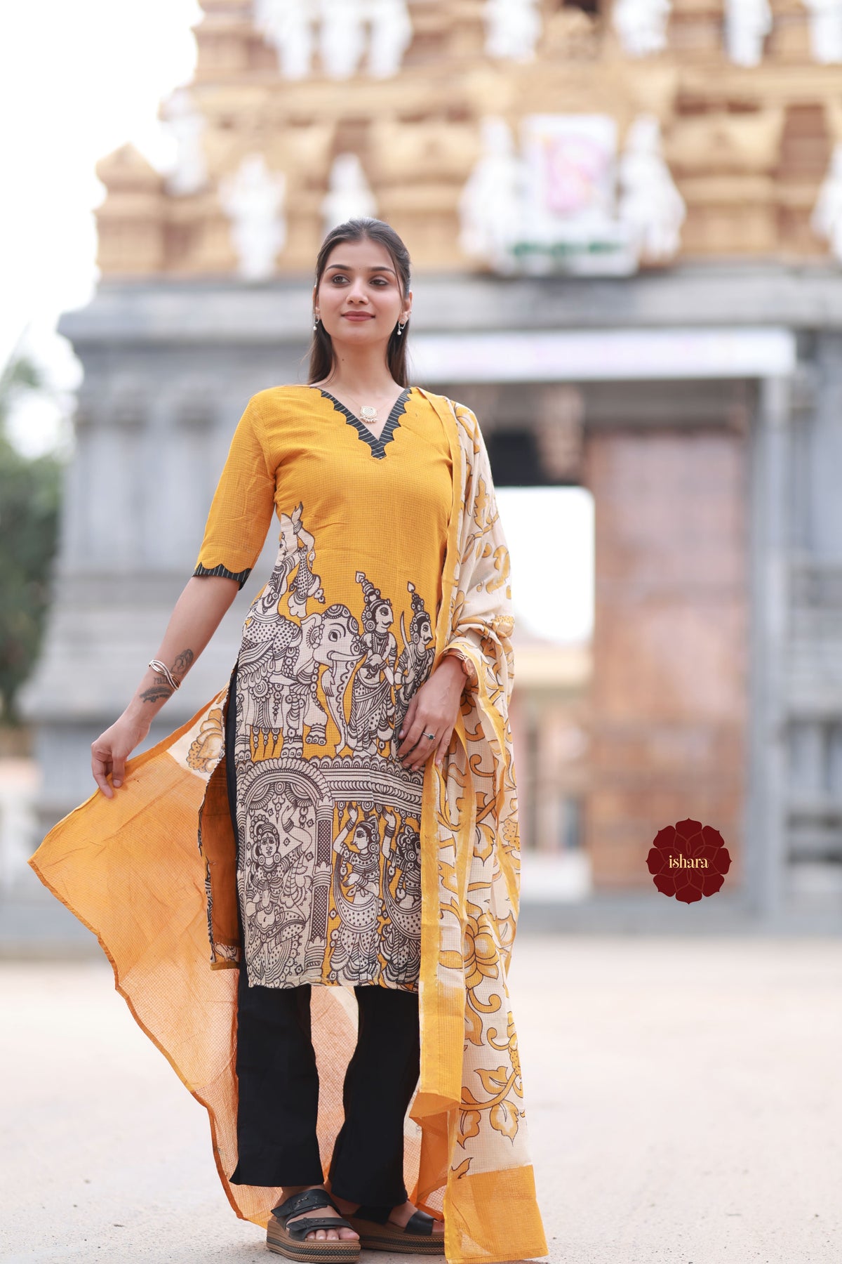 Kota cotton Kalamkari hand painted - yellow