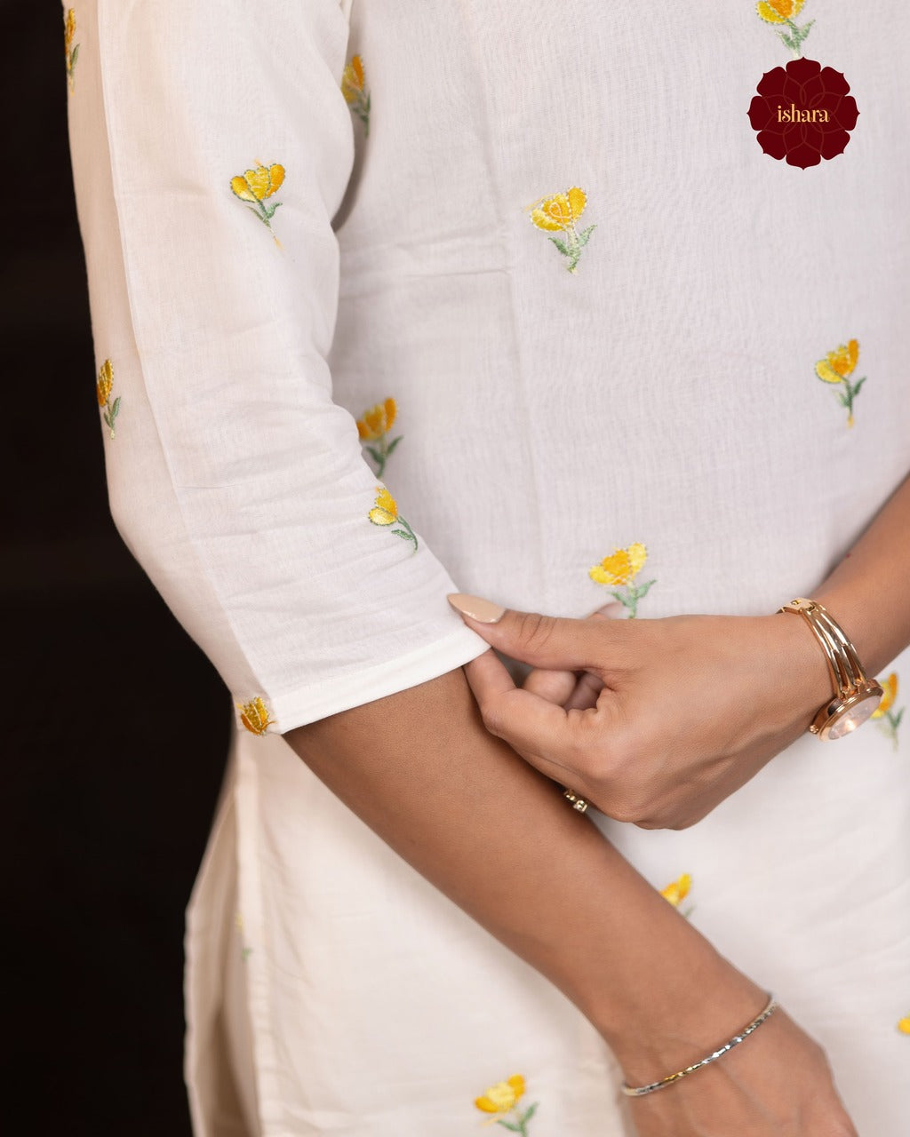 Mul chanderi off white embroidered suit