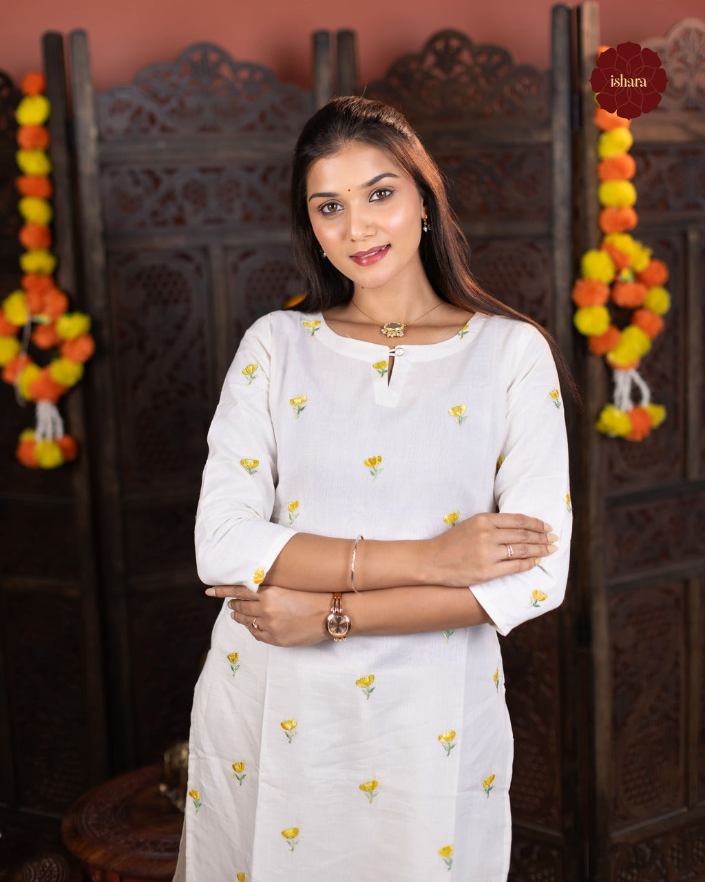 Mul chanderi off white embroidered suit
