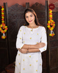 Mul chanderi off white embroidered suit