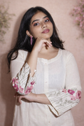 White kurti with embroidered sleeve
