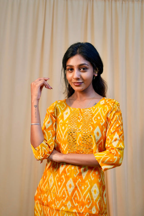 Yellow_Muslin_Silk_Kurti