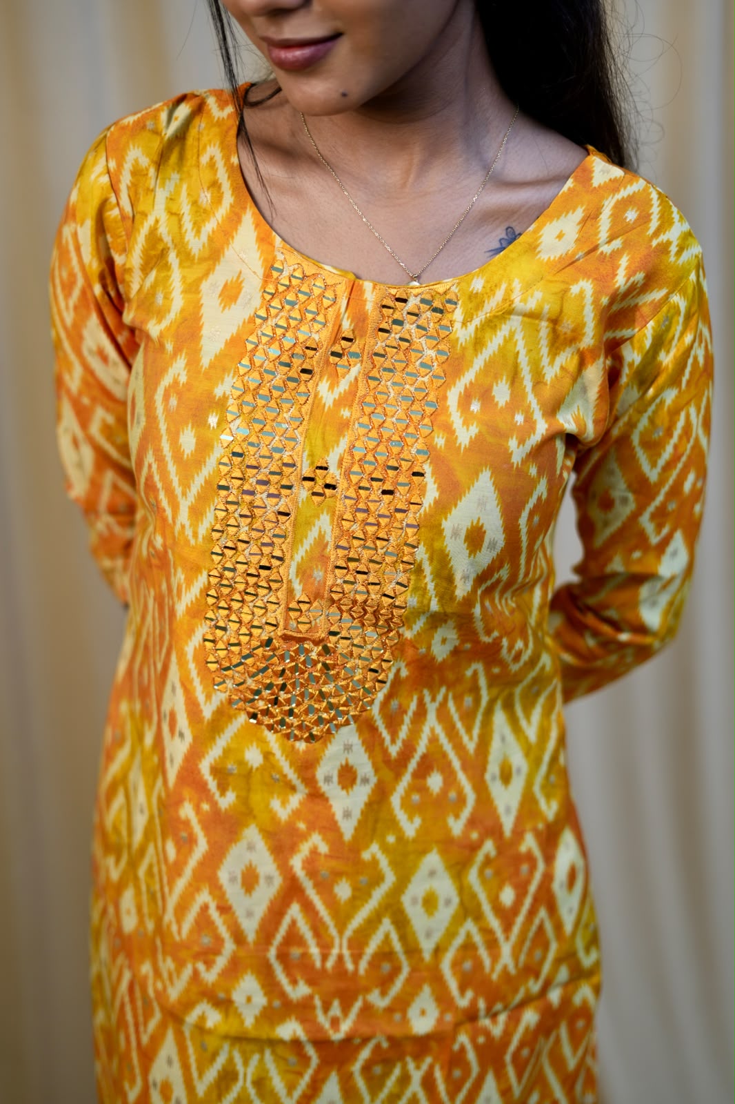 Yellow Muslin Silk Kurti