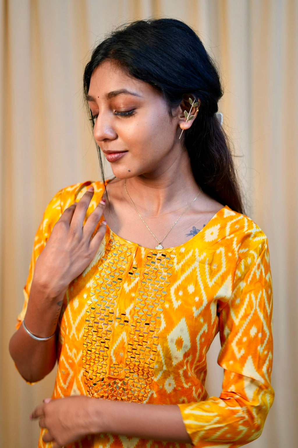 Yellow Muslin Silk Kurti