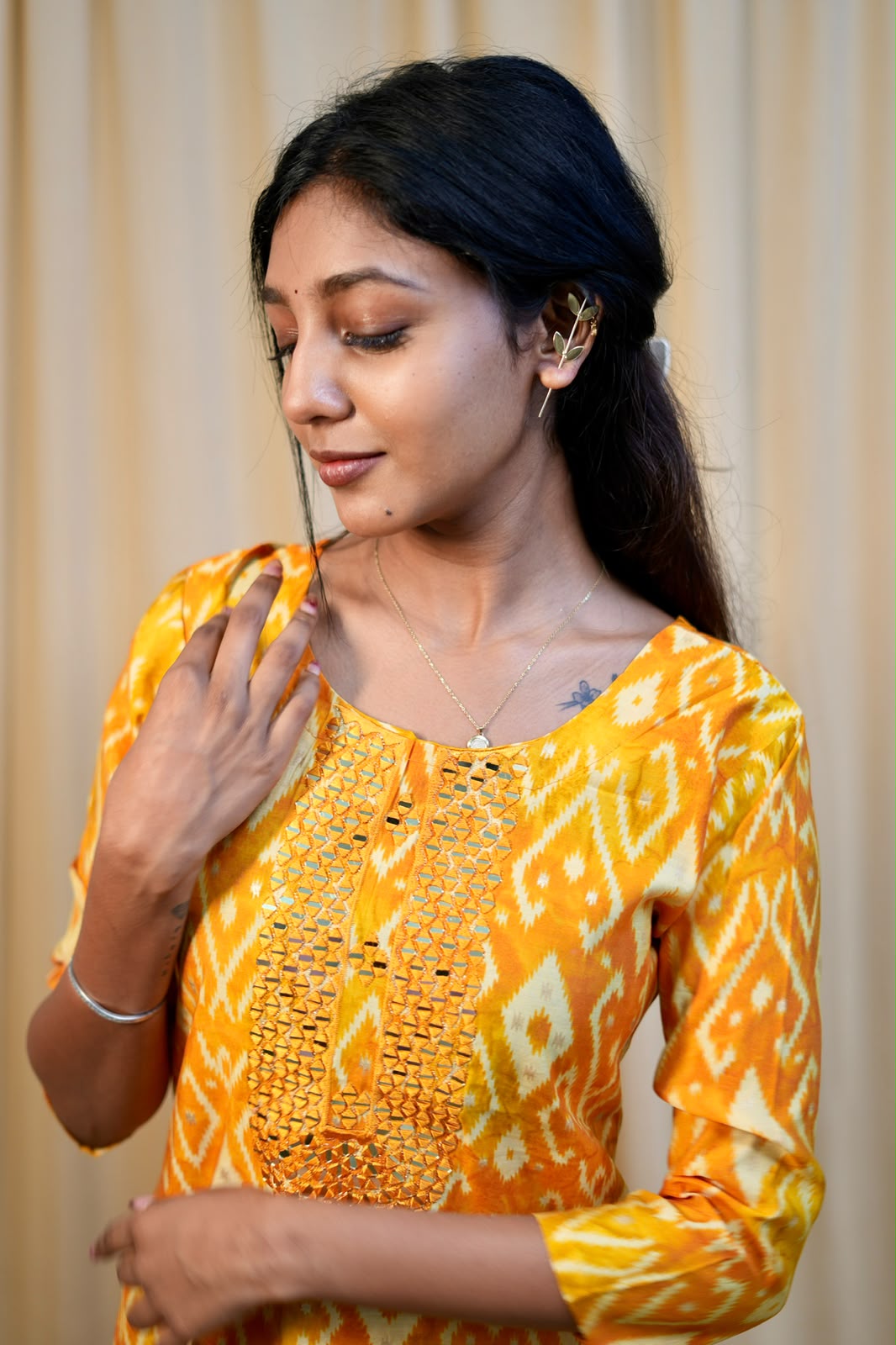 Yellow Muslin Silk Kurti