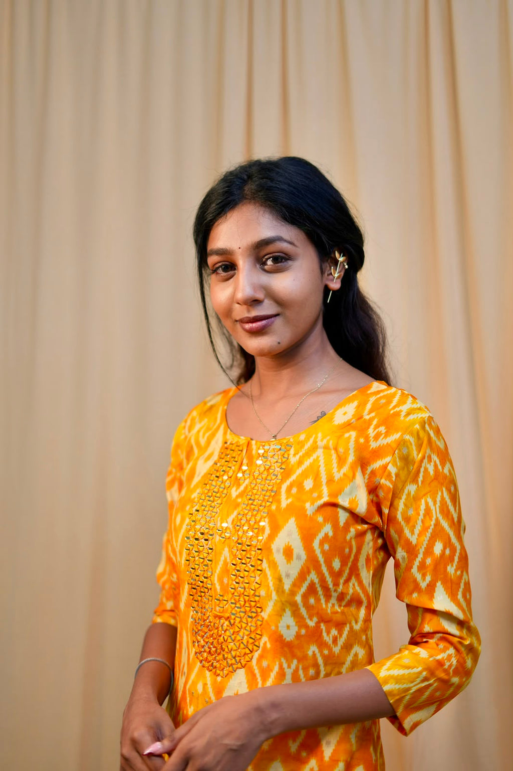 Yellow_Muslin_Silk_Kurti