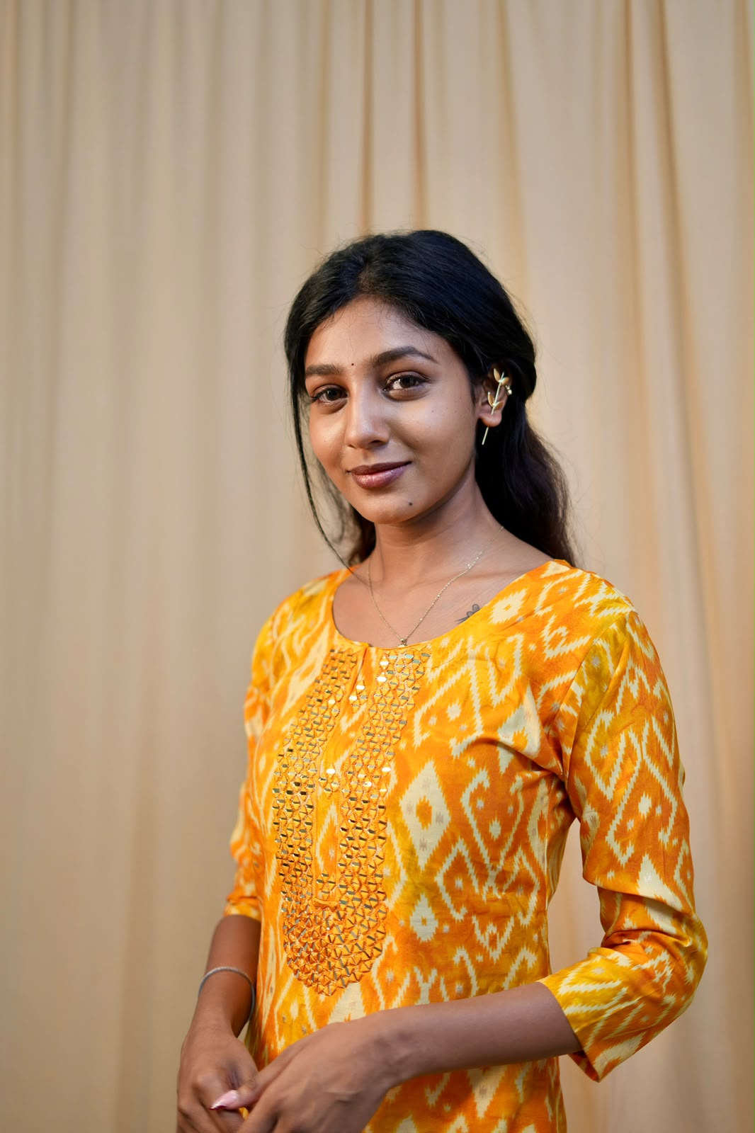 Yellow_Muslin_Silk_Kurti