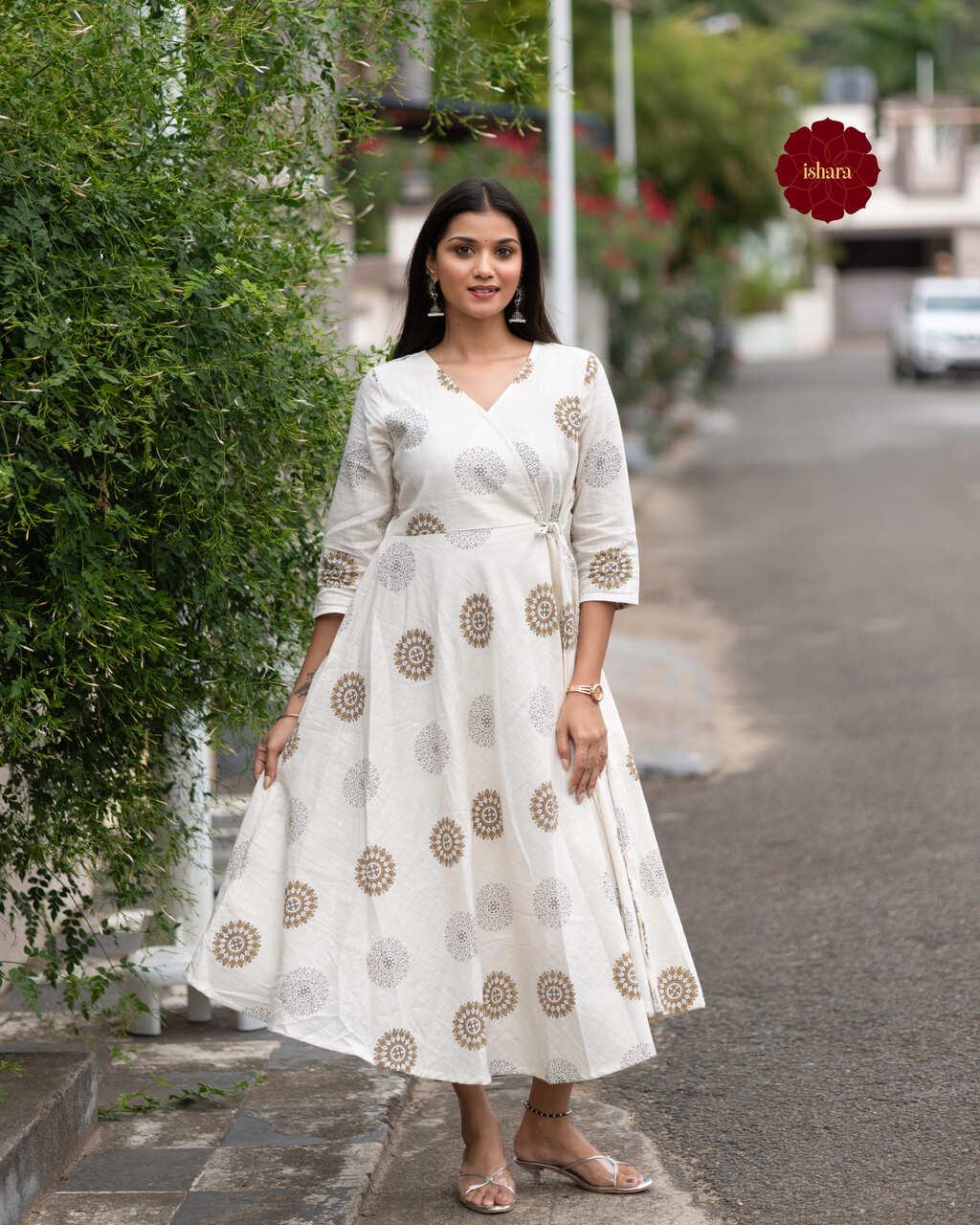 off white block printed dress