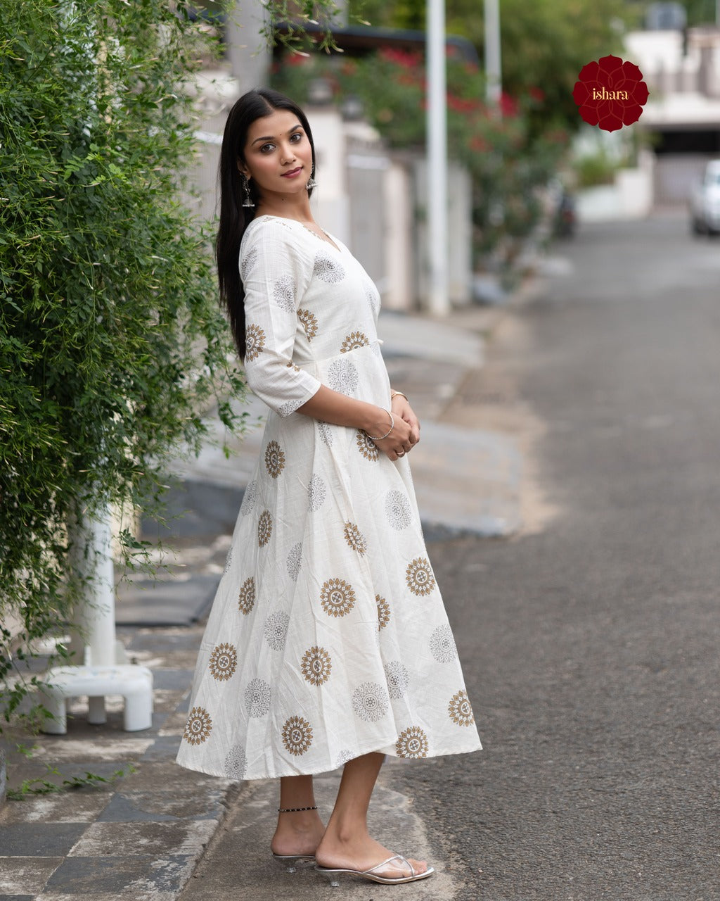 off white block printed dress
